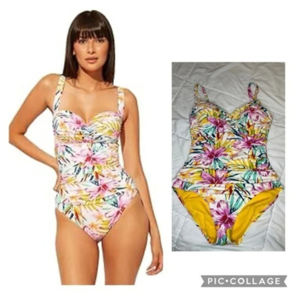 Blue Rod Beattie Beachy Keen Shirred One Piece Swimsuit size 12